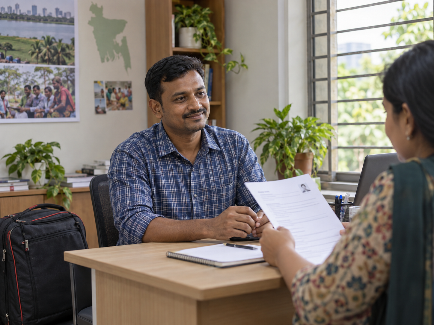 A fictional returning worker reviewing career options in Bangladesh