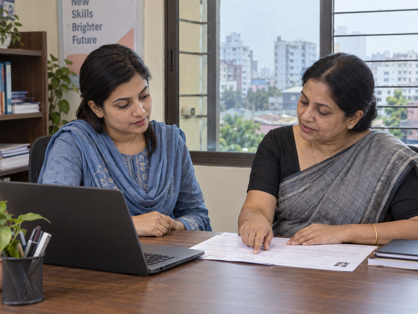 A woman exploring a return to work with a career adviser
